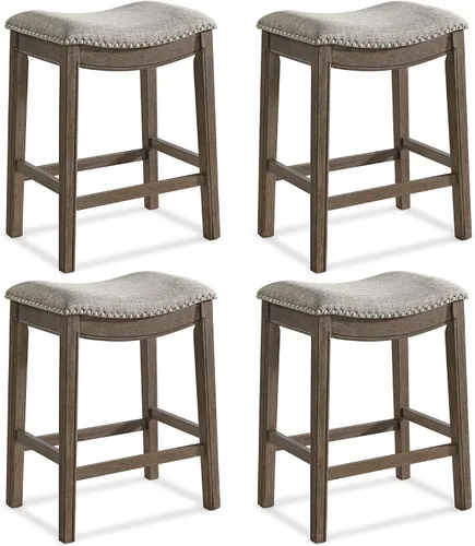 Vista 18 de ROME + OAK Juego de 2 Taburetes de Mostrador Parker de 26", Taburete de Bar de Cocina sin Respaldo Tipo Silla de Montar en Acabado de Madera Natural