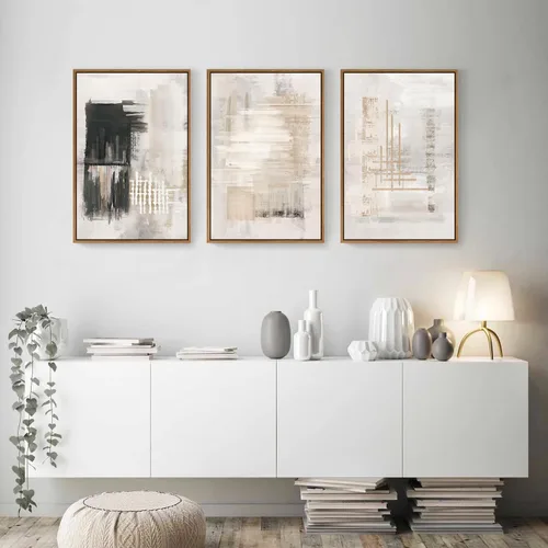 Vista 3 de HPINUB - Lienzo decorativo abstracto moderno para pared, juego de 3 impresiones artísticas enmarcadas, pintura de pared grande en blanco y negro, 16