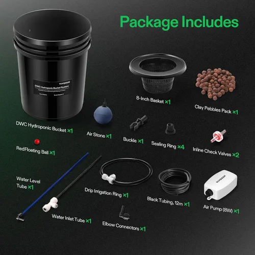 Vista 7 de VIVOSUN DWC Sistema de cultivo hidropónico con kit de goteo superior, cultivo de agua profunda de 5 galones, sistema de jardín de goteo recirculante