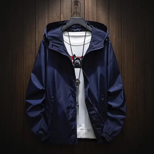 Vista 2 de Ymosrh Chaqueta impermeable ligera para hombre, rompevientos con capucha, M-7XL