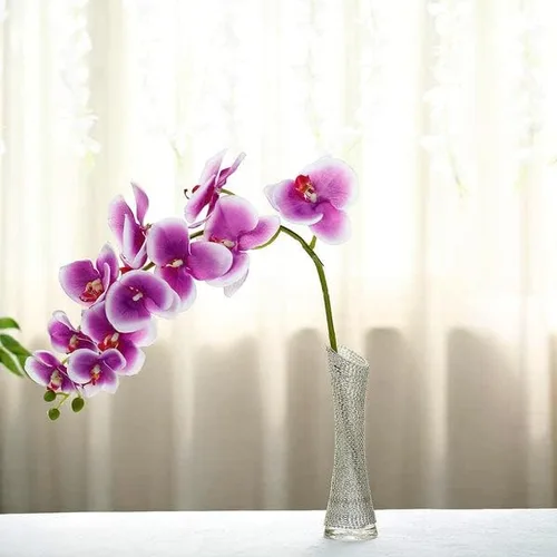 Vista 7 de Tableclothsfactory - Juego de 2 tallos de orquídea de seda artificial, 40 pulgadas de alto, color blanco y morado