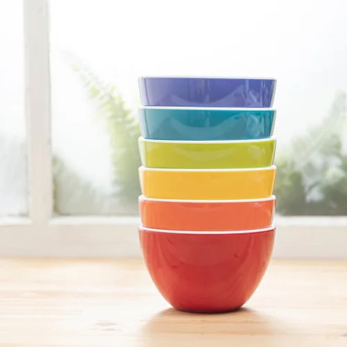 Vista 8 de Bzyoo Juego de 6 cuencos pequeños de melamina ColorPop, 4.5 pulgadas, 14.3 onzas, para inmersión, postre, aperitivos, servir para guarniciones 14.3