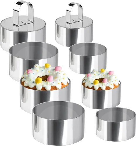 Vista 8 de Uncle Jack 4 moldes redondos para anillos de pastel, molde de anillo de pastel de acero inoxidable con empujador, para herramientas de cocina