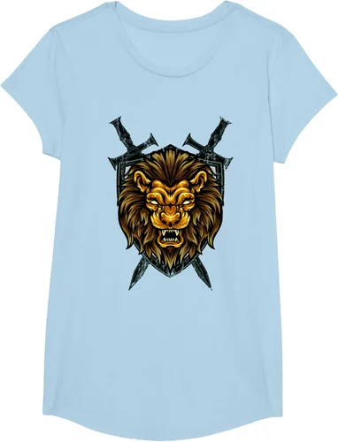Vista 15 de Camiseta con diseño de caballero medieval renacentista, con diseño de espada de león, Negro, S