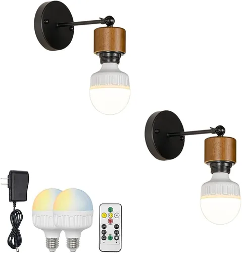 Vista 7 de 2 luces de pared con control remoto sin cable, retro, industrial, negro, lámpara de pared para decoración de pared para escaleras interiores