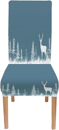 Vista 130 de CAPSCEOLL Christmas Dining Chair Covers,Snowflakes Festive Winter Pattern Stretch Chair Covers for Dining Room Set of 2 Washable Spandex Parson