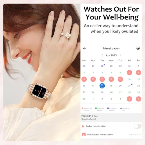 Vista 4 de Efolen Relojes inteligentes para mujeres con diamantes (responder/hacer llamada), reloj inteligente Bluetooth de 1.57" para teléfonos Android iOS