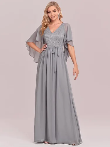 Vista 4 de Ever-Pretty Vestido de fiesta de noche de gasa con cuello en V para mujer 0640