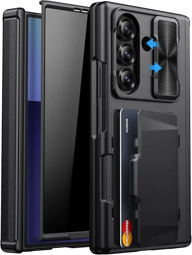 Vista 9 de Funda para Samsung Galaxy Z Fold 7 con Portarjetas, Integrado y Protector de Pantalla y Protección de Bisagra y Cubierta Deslizante para Cámara Negro