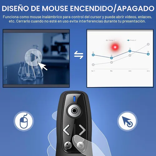 Vista 3 de Ratón Aire 2-en-1 USB Tipo C Clicker de Presentación Presentador Inalámbrico Remoto para PowerPoint, Clicker de PowerPoint con Control de Volumen