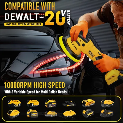 Vista 3 de 20V Cordless Buffer Polisher with 4000mAh Battery&Quick Charger - 10000RPM High Power 6-Speed Adjust Dual Action 6-Inch Powerful Car Buffer