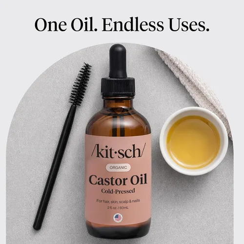 Vista 5 de Kitsch Aceite de Ricino Orgánico para el Crecimiento del Cabello - Aceite de Ricino 100% Puro, Prensado en Frío Orgánico Sin Refinar en Botella