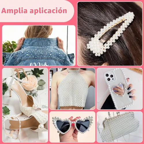 Vista 5 de Caffox 2032 calcomanías autoadhesivas de perlas de cabello blanco marfil, 7 tamaños, gemas para cabello, cara, maquillaje, ojos, manualidades, boda