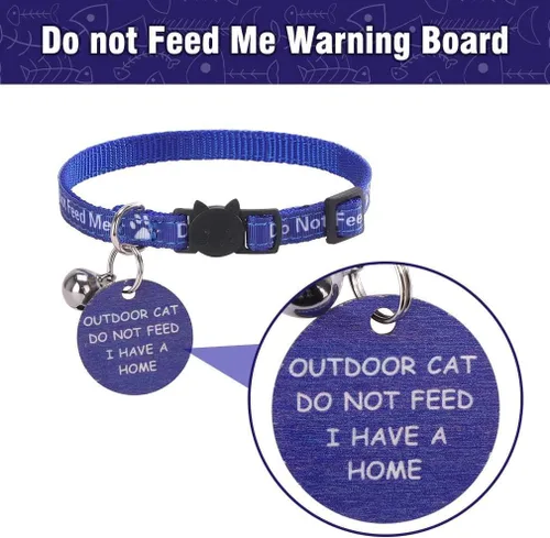 Vista 3 de KOOLTAIL Collar de gato con campana, paquete de 3 collares para gatos con tabla de advertencia para colgar «Do Not Feed Me», lindo collar ligero