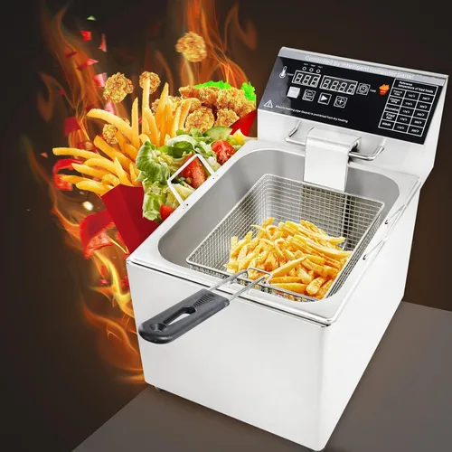 Vista 7 de Freidora eléctrica con cesta y tapa, capacidad de 8 litros, freidora eléctrica con control inteligente de temperatura para el hogar, cocina