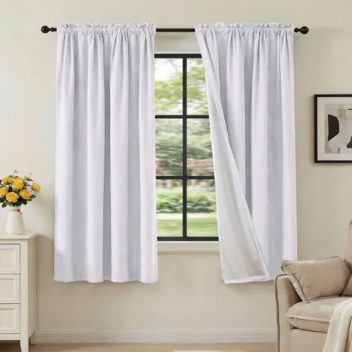 Vista 20 de H.VERSAILTEX Cortinas 100% opacas con aspecto de lino para dormitorio, bloqueo de luz completa, bolsillo para barra, cortinas de ventana gruesas