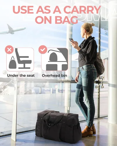 Vista 5 de BAGSMART Bolsa de fin de semana para mujer, bolsa de viaje con bolsa de zapatos para viajes, 26L para el aeropuerto, bolsa de mano para gimnasio