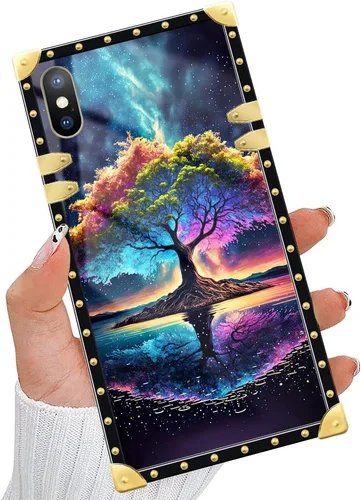 Vista 6 de DAIZAG Funda compatible con iPhone Xs Max, funda de regalo dorada a prueba de golpes, energía del árbol de la vida