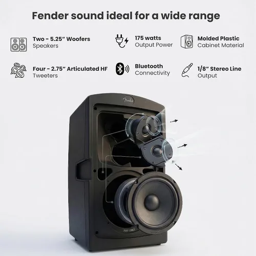 Vista 4 de Fender Paquete de sistema PA portátil Passport Conference S2 con kit de micrófono, soportes de altavoz compactos y cable de instrumento