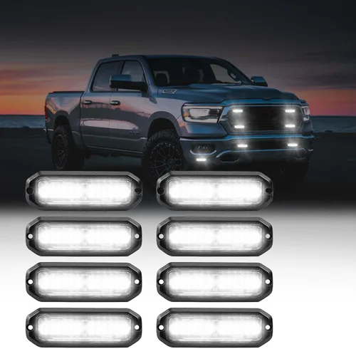 Vista 12 de WINECO Luces estroboscópicas LED ámbar para camiones, 8 piezas, 12 luces LED estroboscópicas intermitentes de montaje en superficie, kit de luces