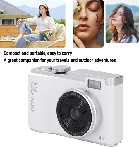 Vista 3 de Cámara digital 4K, pantalla de 2.4 pulgadas, zoom de 16X, videocámara de video de 64 MP, cámara para selfie, cámara de apuntar y disparar, cámara