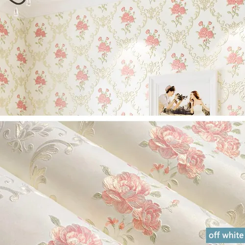 Vista 3 de Papel tapiz vintage en relieve 3D con diseño floral para despegar y pegar, rosa rosado, papel de pared de flores, pegar y despegar, papel