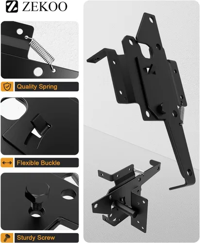 Vista 3 de ZEKOO Kit de bisagras para puerta de valla de vinilo de acero inoxidable, bisagras y pestillo de cierre automático, a prueba de óxido, uso