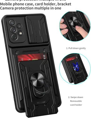 Vista 6 de CCSmall Funda para Samsung Galaxy A32 4G (no 5G) con soporte para tarjetas, funda de protección resistente con anillo magnético, función atril