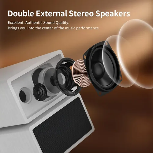 Vista 4 de Tocadiscos de vinilo con 2 altavoces estéreo externos, giradiscos con transmisión por correa y soporte Bluetooth, 3 velocidades, salida RCA