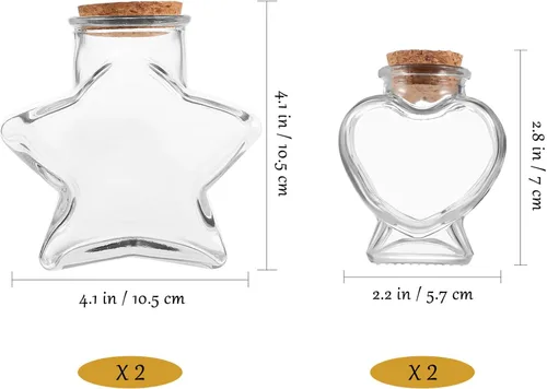 Vista 6 de Cabilock 4 tapones de corcho, botellas de vidrio con forma de estrella en forma de corazón, frasco transparente para manualidades, boda, día de San
