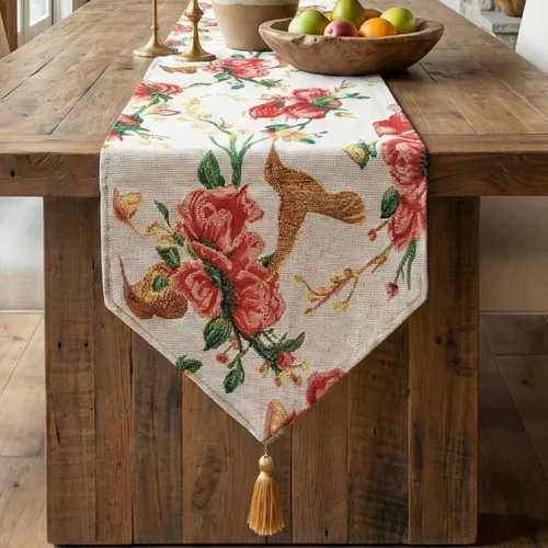 Vista 11 de Tache - Camino de mesa floral marfil de 13 x 54 pulgadas, margaritas blancas y amarillas, flores de manzanilla, tapiz vintage tejido para cocina