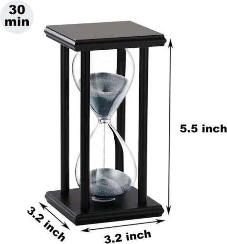 Vista 7 de SuLiao Reloj de Arena de Madera de 30 Minutos, Soporte de Madera Negro Temporizador de Arena, Reloj de Arena Negro de 30 Minutos, Antiguo Reloj