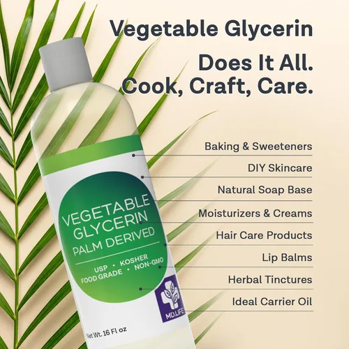 Vista 3 de MD.LIFE Aceite líquido de glicerina vegetal, glicerina vegetal sostenible de grado alimenticio, 16 onzas, glicerina de grado farmacéutico para piel