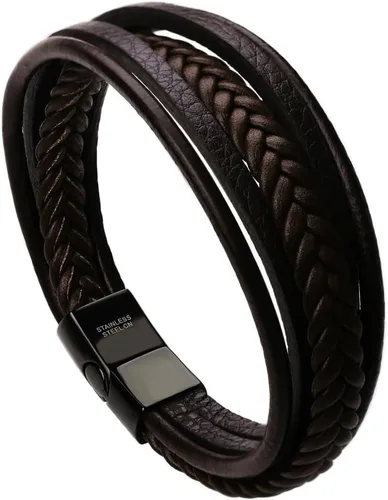 Vista 12 de murtoo Mens Leather Bracelet with Clasp Cowhide Multi-Layer Braided Leather Mens Bracelet
