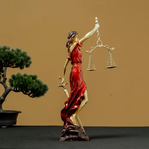 Vista 5 de Estatua de bronce ciega de la justicia, figura de justicia Themis de 11 pulgadas (rojo)