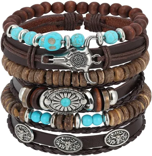 Vista 7 de Eigso Pulseras de cuero punk con tachuelas para hombres y mujeres, pulsera de cuero trenzado vintage para hombre y mujer