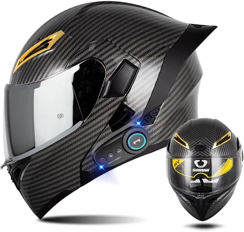 Vista 17 de AAREG - Casco de motocicleta con bluetooth, visera frontal abatible aprobada por DOT/ECE, viseras antivaho duales, para adultos, hombres, mujeres
