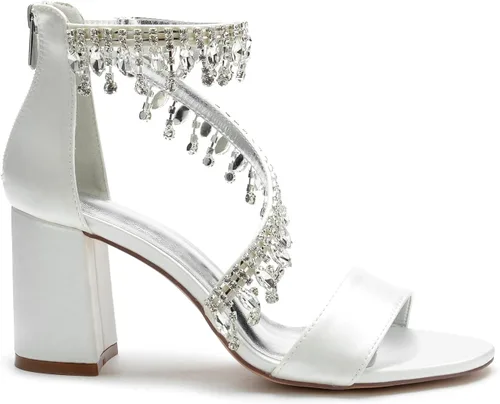 Vista 4 de Hyinlays Sandalias de tacón alto de cristal grueso para mujer, con correa de tobillo, zapatos de boda, baile de graduación, zapatos de noche