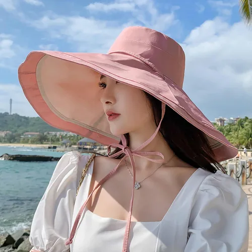 Vista 51 de Sombrero de sol de ala súper ancha para mujer, de algodón, plegable, reversible, con borde con cable, protección UV, verano, playa, viajes, jardín