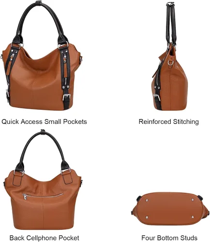 Vista 4 de Over Earth Bolsos de cuero genuino para mujer, bolso de hombro Hobo para mujer