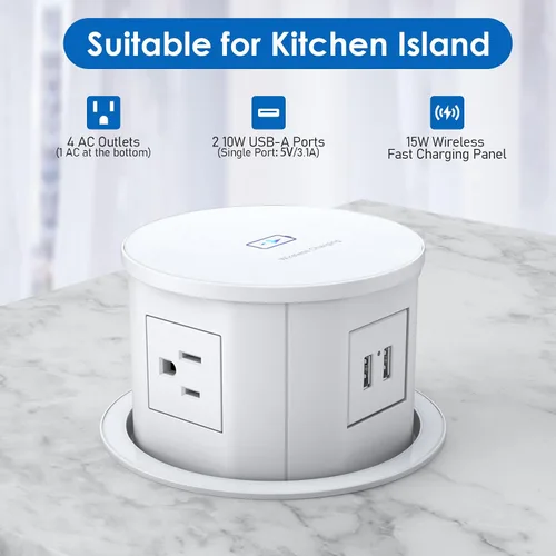 Vista 2 de [Usado] ANNQUAN 4.75" Pop Up Outlet para Encimera Cargador Inalámbrico 1A1C Blanco