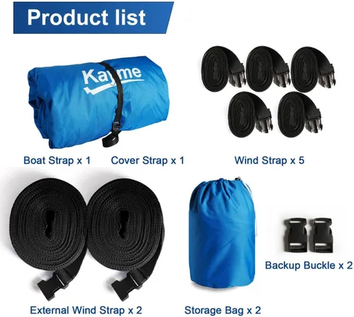 Vista 5 de Kayme Cubierta de lancha resistente 1200D para barcos de 14 a 16 pies, impermeable, resistente al desgarro con correas reforzadas al viento, ideal
