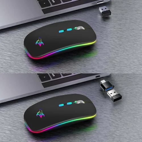 Vista 5 de HOTLIFE Ratón inalámbrico, delgado LED recargable silencioso Bluetooth Negro