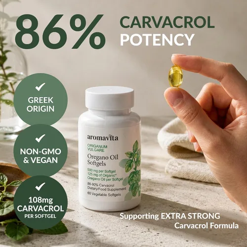 Vista 2 de Cápsulas de aceite de orégano (86–90% Carvacrol) – Orégano orgánico griego de alta potencia – Apoya la salud inmune y digestiva – Cápsulas blandas