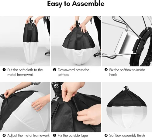 Vista 8 de Andoer 19.7 in/19.7 pulgadas linterna softbox esférica plegable caja suave de instalación rápida con enchufe E27 bolsa de transporte para estudio