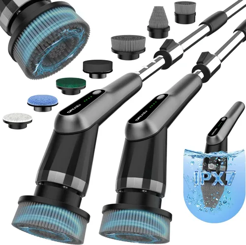 Vista 9 de Cepillo Fregador Eléctrico, Cepillo Fregador Eléctrico IPX7 para Ducha, Cepillo de Limpieza Eléctrico Fregador con 7 Cabezales de Cepillo