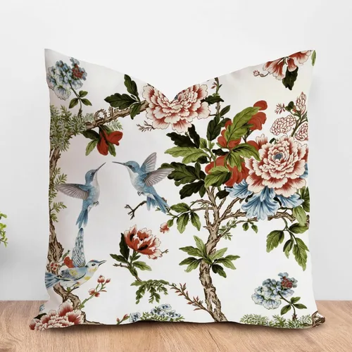 Vista 102 de ArogGeld Funda de cojín con flores verdes y blancas con flores grises y negras y hojas verdes en estilo chinoiserie, funda de almohada cuadrada