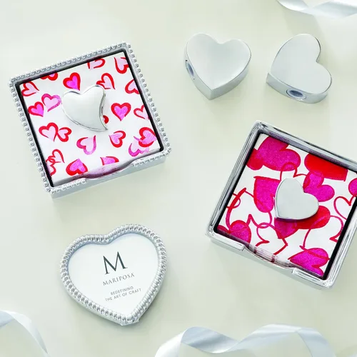 Vista 2 de Mariposa Servilletero con cuentas de corazón, tamaño único, plateado
