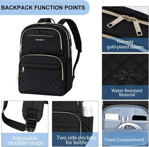 Vista 3 de EMPSIGN Mochila Bolso para Laptop para Mujeres y Hombres con Puerto de Carga USB, Mochila de Viaje Resistente al Agua Acolchada de 15.6 Pulgadas