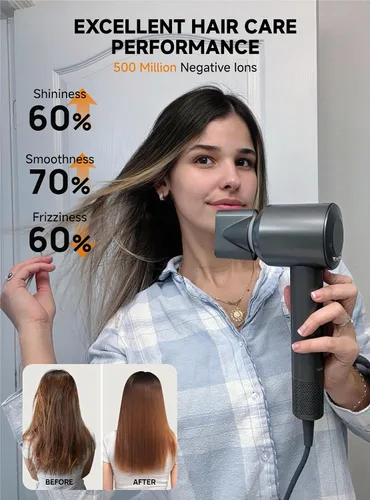 Vista 4 de Secador de pelo de alta velocidad: 160000 RPM Secador de pelo profesional 500 millones de iónico negativo de bajo ruido, control térmico ligero